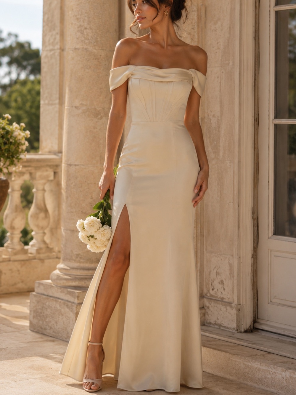 Dress The Population Melania Off the Shoulder Gown Maxi Dress Champagne Size XS